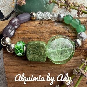 Green Jasper aventurine beaded hand crafted statement bracelet